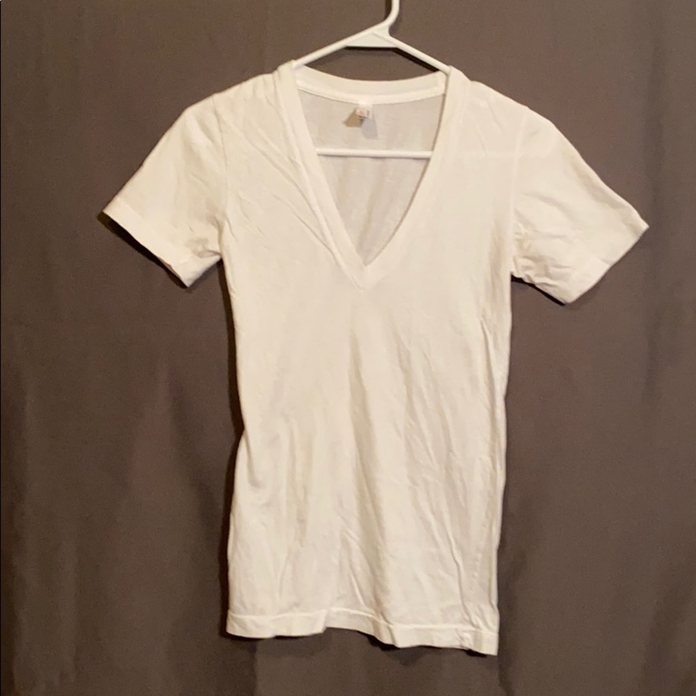 White Deep V American Apparel T-Shirt